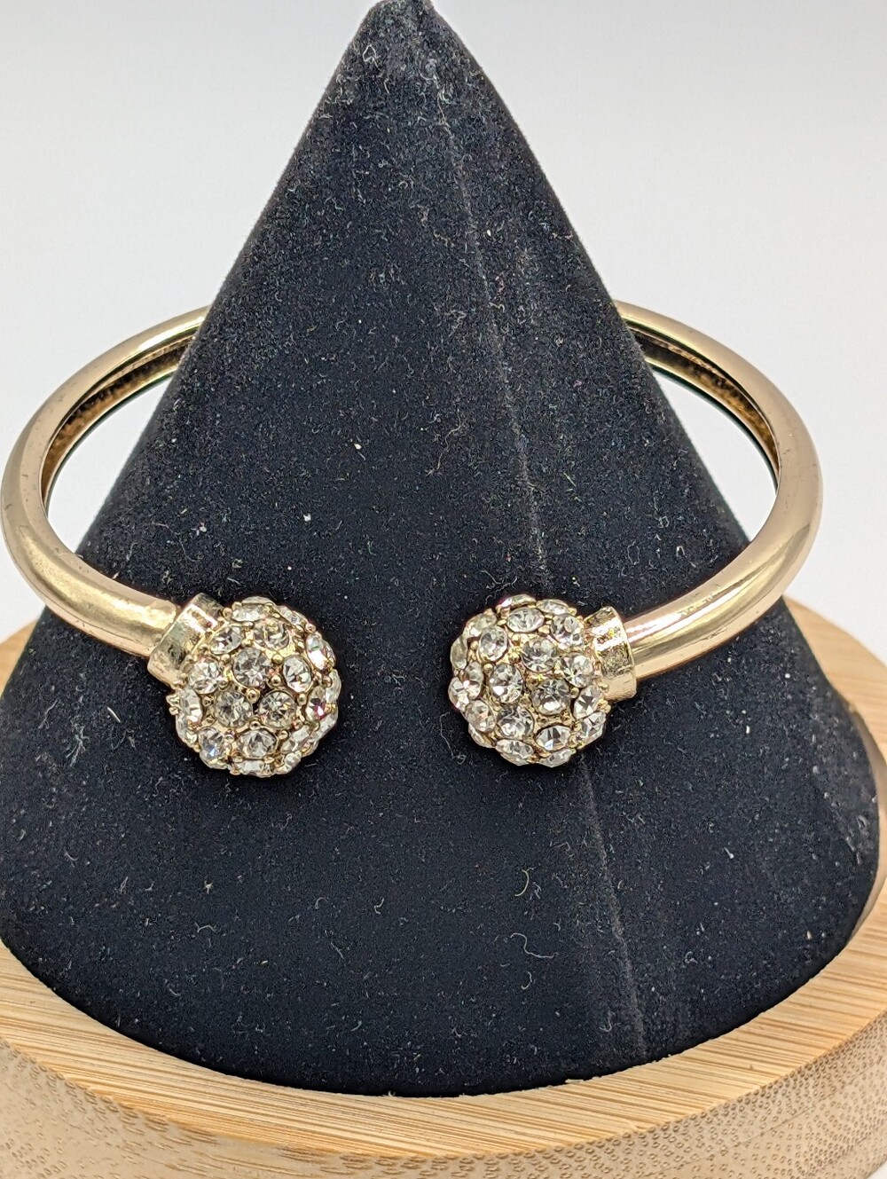 Gold Crystal Accent Hinged  Cuff Bracelet